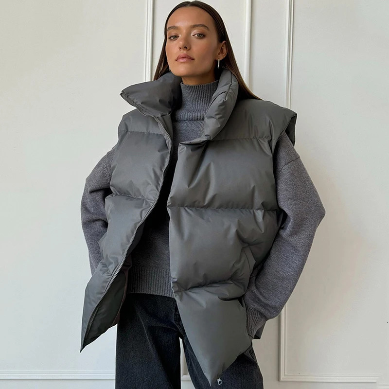 Womens Fall Winter Puffer Vest Sleeveless Zip Up Padded Outerwear Jackets with Pockets Long Warm Winter Coat Outerwear 241008