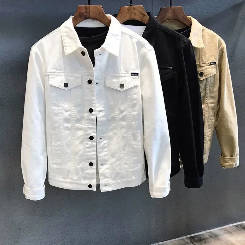 Spring Autumn Whitedenim Jacket Mens Casual Trendy Korean Style Denim For Men Fashionable Workwear Top 241009