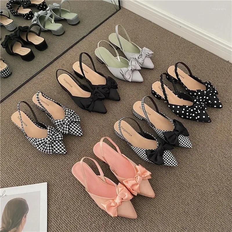 Chaussures de robe Maogu Bow Polka Dot pointu Toe Stiletto Sandales de luxe Femmes Designers Élégant Party Sandal 2024 Mode 39