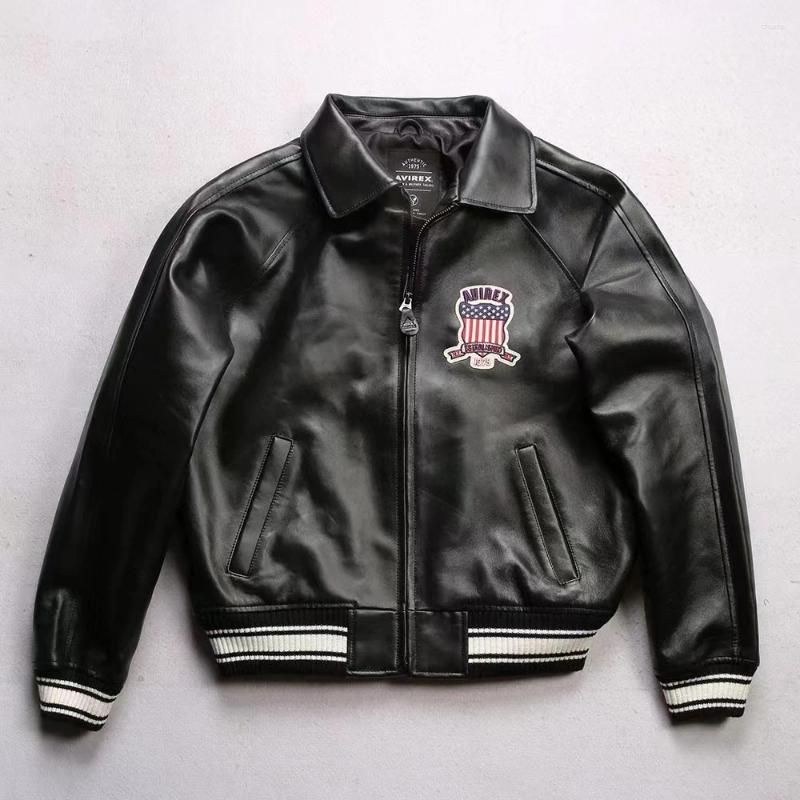 Mens Jackets Genuine Leather Jacket French 1.8mm Thick Sheepskin High-grade Embroidery Brand Vintage Classic Baseball Coat