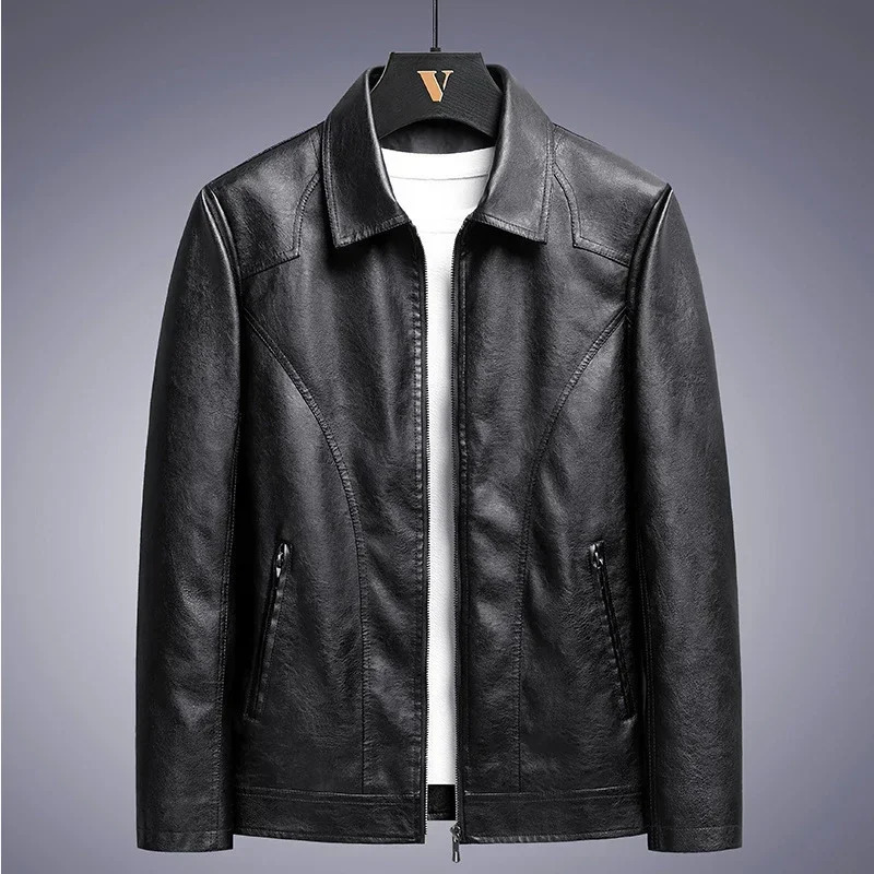 Mens Spring and Autumn Style Comfortable Texture Leather Jacket Korean Version Plus Size Leather Jacket 241010