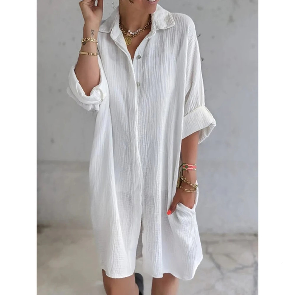 Bénévrage en coton massif pour femmes Vol à manches longues Tshirt Robe dames Casual Loose Cloue Tops Vêtements quotidiens plus taille 2024 24101