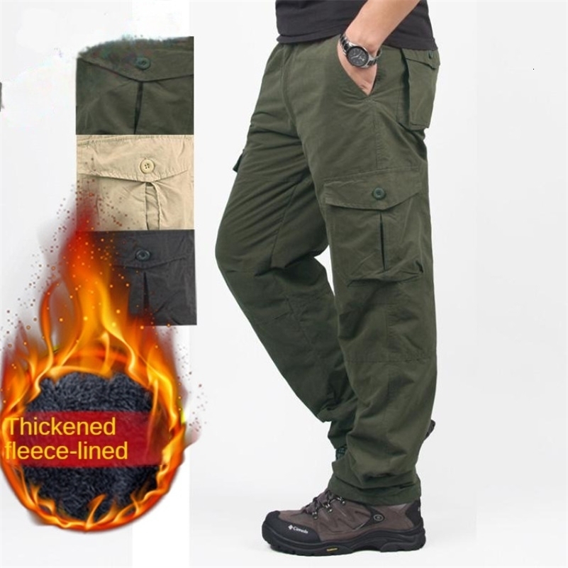 Pantalons d'hiver chauds en laine épaisse pour hommes à double couche multi-couches Multi Pocket Military Bag Pantalon Mens Tactical Pantals Mens