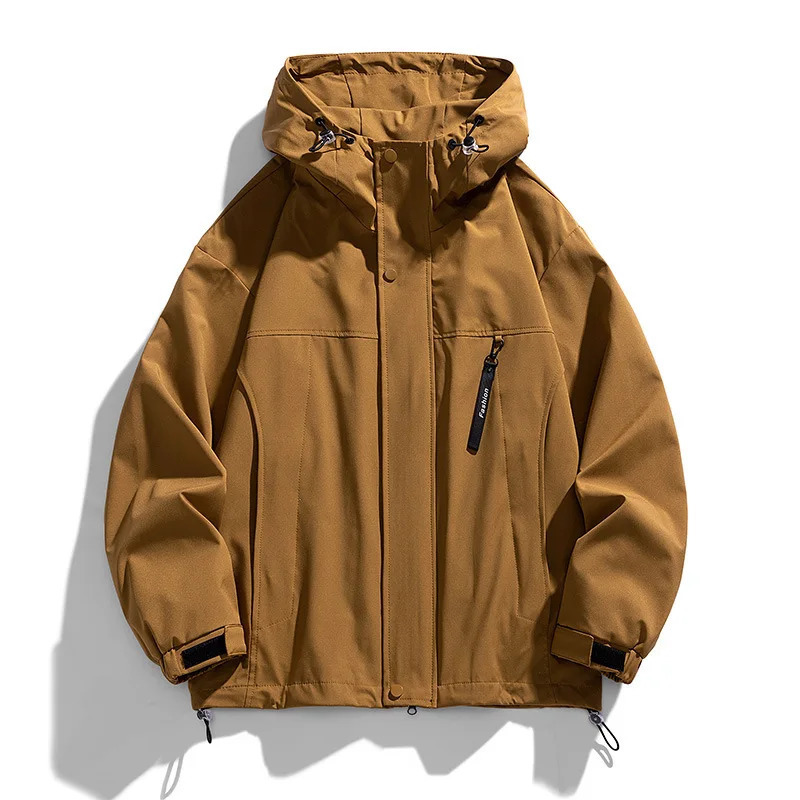 Spring and autumn outdoor hooded jacket mens windproof jacket fashionable casual waterproof jacket mens solid color jacket Plus size 8XL 241007