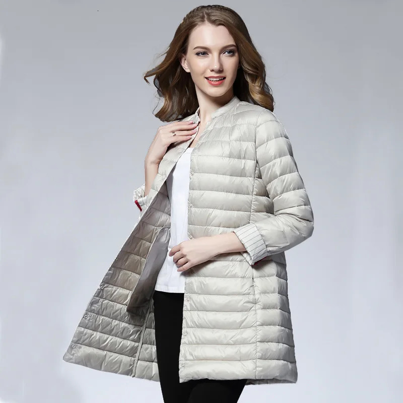 Womens spring apron warm jacket ultra light duck down jacket long womens ultra-thin solid jacket winter jacket portable Parkas 241010