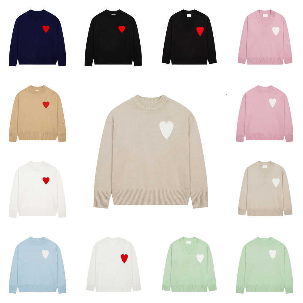 Designer Mens Hoodies Am Pullover Jumper Sweaters Women Shirts Paris Amiss Knitted Sweater Embroidered Red Heart Big Love Round Neck Long Sleeve