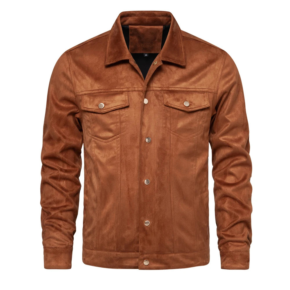 Autumn Winter Suede Leather Jacket Mens Fashion Casual Collar Mens Jacket 241009