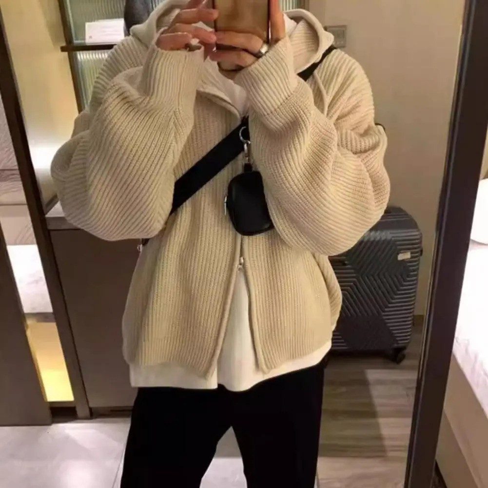 Casual Longsleeve Cardigan Stylish Mens Hooded Sweater Coat with Drawstring Clre Retro Knitted n Fall Winter for Men 240930Z