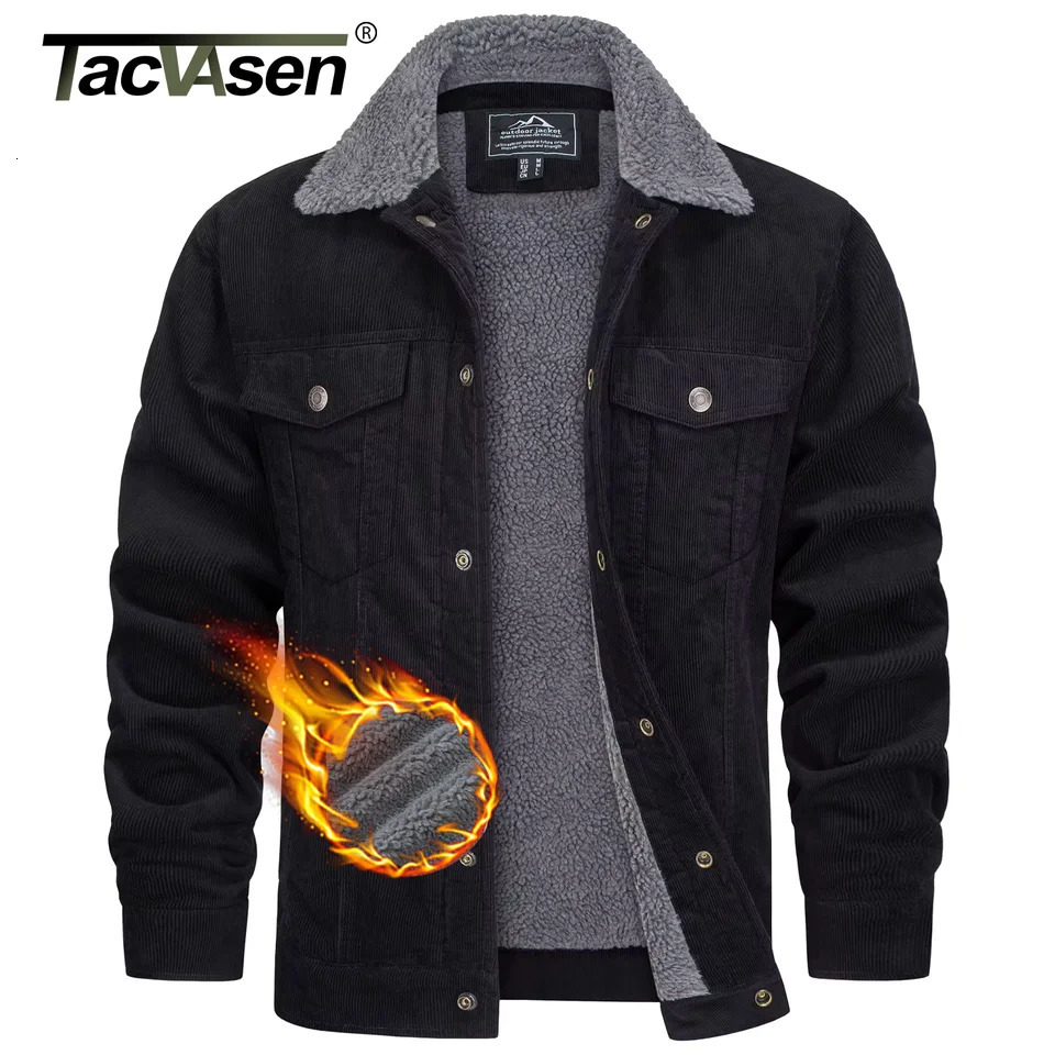Tacvasen en laine épaisse doublée pour hommes en velours côtelé sherpa veste d'hiver doublée de camion de travail multi-veste de poche 241009