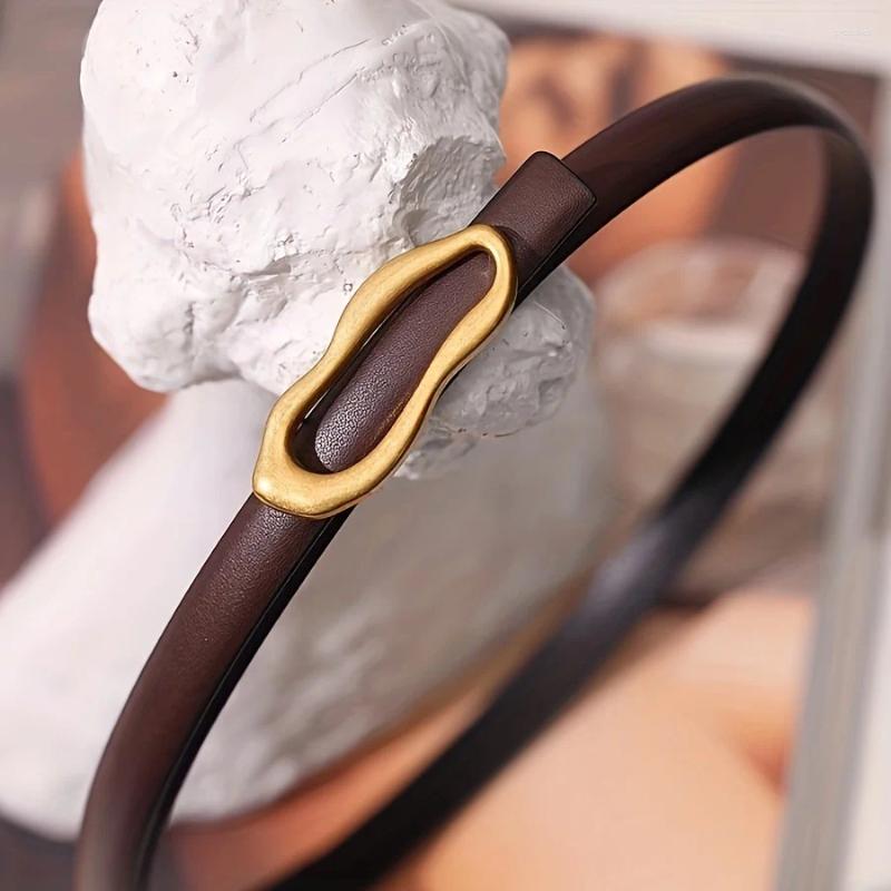 Ceintures rétro boucle en or ceinture en cuir authentique pour femmes en métal assortiment de robe féminine jeans ajusté