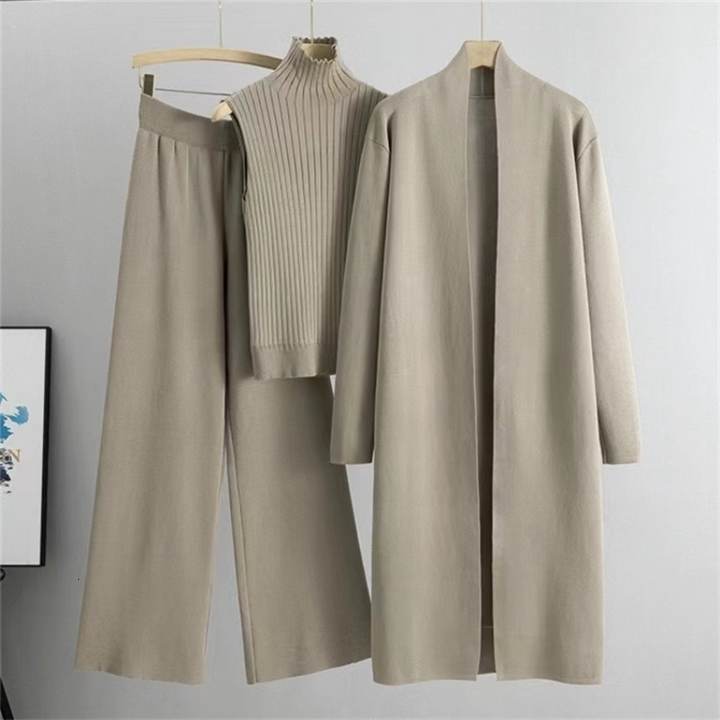 2024 Autumn 3 Piece Women Cardigan Tracksuits Fashion Knitted Pant Set Winter Ladies Solid Sweater Suit Vintage y241010