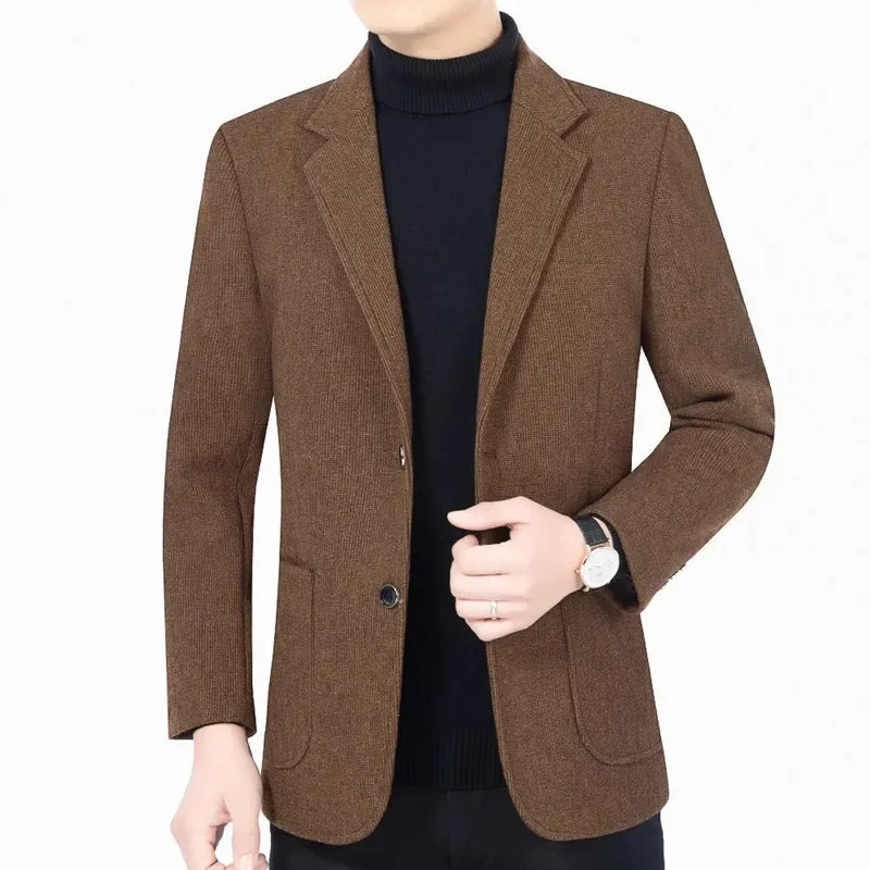 Autumn business mens jacket Korean fashion trend solid color set jacket wool blend high-quality ultra-thin mens jacket 3XL 241007