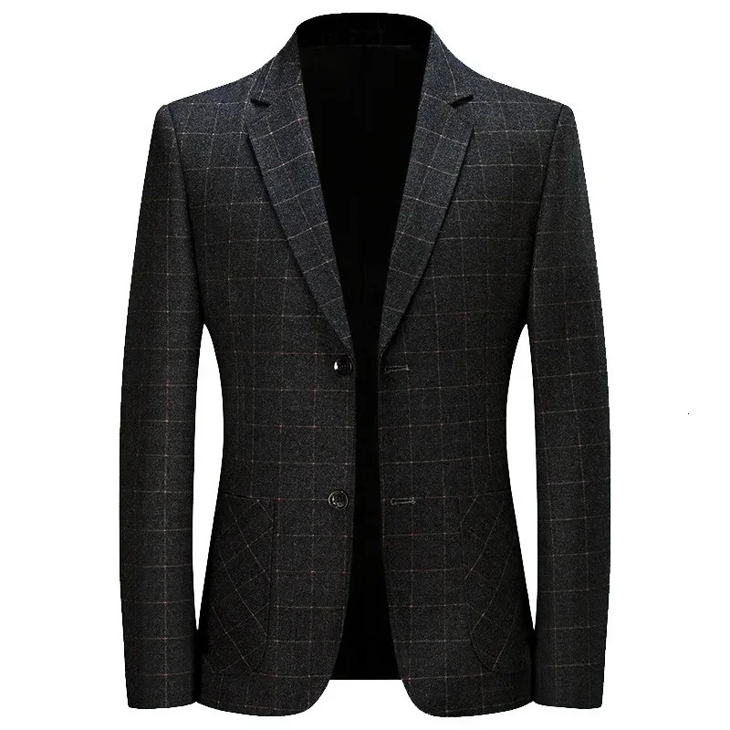 Mens black checkered jacket Spring and Autumn mens business casual set mens slim fit jacket mens slim fit jacket Coats size 4XL 241007