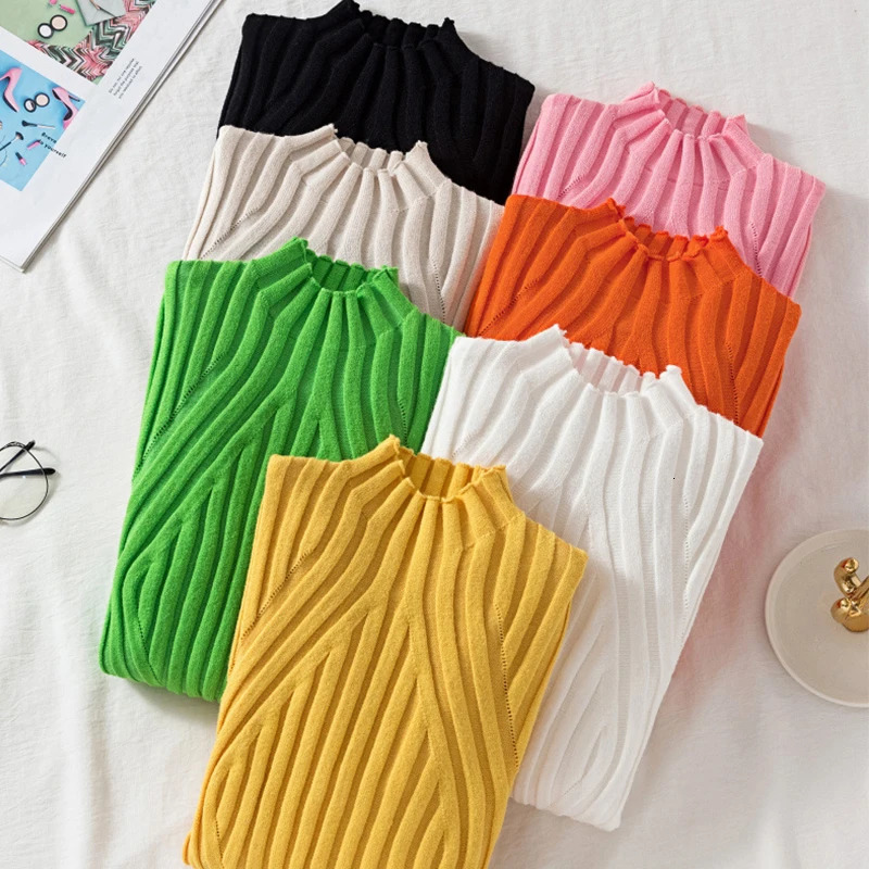 Knitted Sweater Women Pullover 2023 Half Turtleneck Jumper Autumn Winter Solid Slim Chic Streetwear Long Sleeve Top Y2K 241010