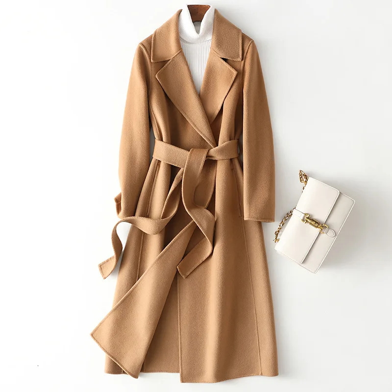 Automne 100% Veste en laine avec ceinture à la mode ouverte Seam Elegant Wool and Cashmere Veste Womens Top 240930