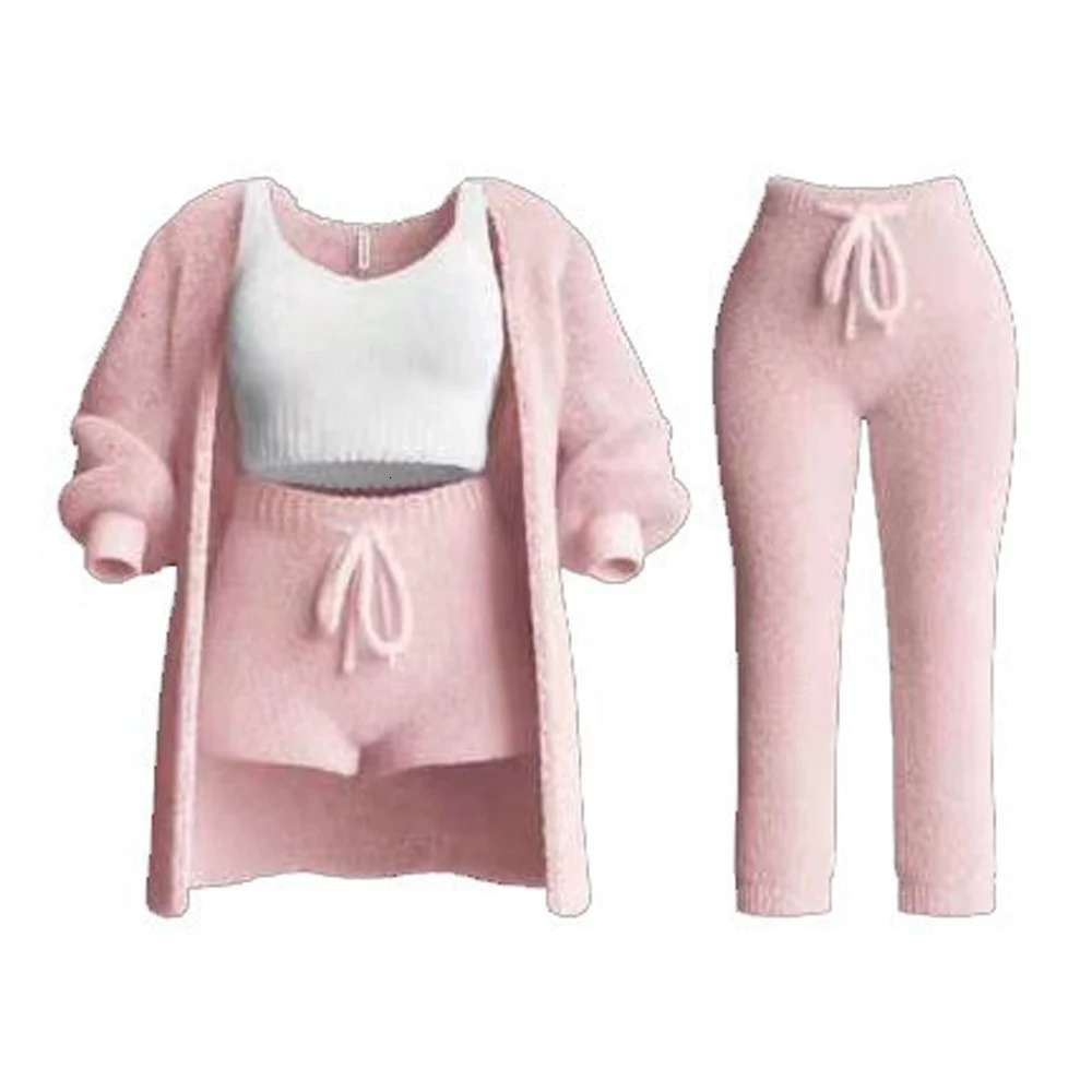 Four piece casual cut vest top and high stretch brushed short sleeved wool knitted cardigan jacket and full set 241010