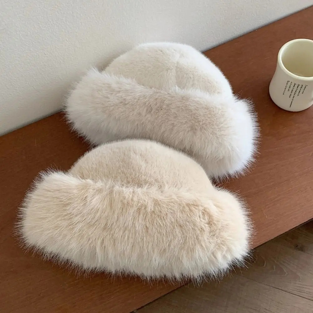 fluffy faux fur bucket hat for women plush fisherman hat warm winter hat thick snow Panama hat 241011
