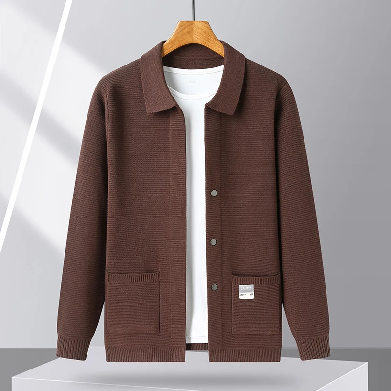 High end casual solid color knitted coat mens lapel cardigan autumn winter fashionable n comfortable sweater 240930Z