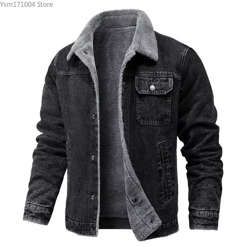 Winter mens jacket high-quality collar sheepskin thick coat Korean fashion casual tight denim jacket 5XL mens clothing 241011