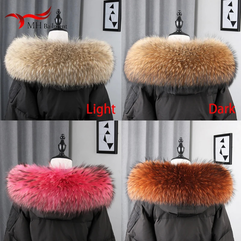 100% Natural Raccoon Fur Scarf Womens Winter Fashion Warm High Quality Fur Collar Coat Strip Hooded Large Muffler 241011