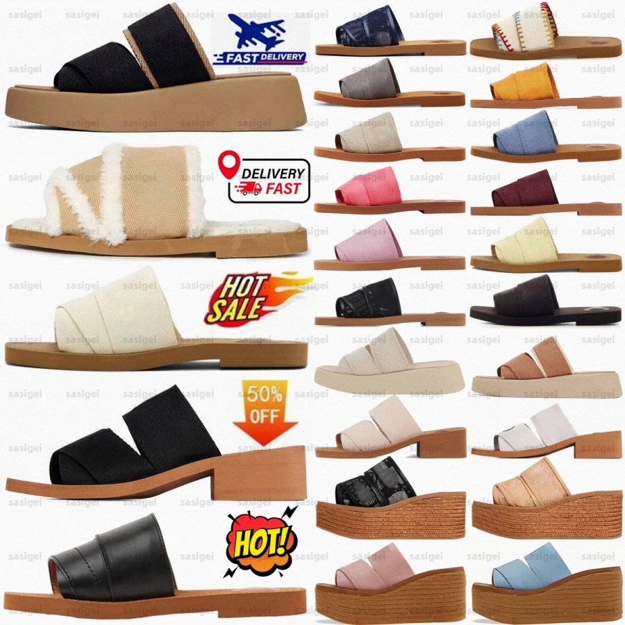 Designer Woody Slippers Slides Womens Flat Black White Pink Blue Grey Brown Green White Khaki Light Dark Fuchsia Women p6oF#