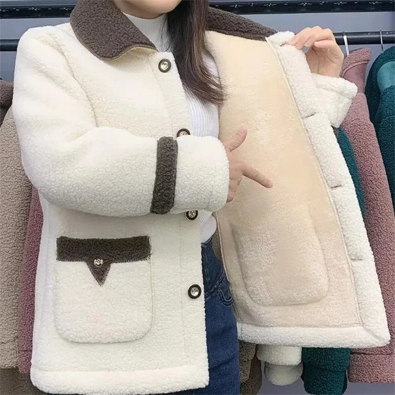 2023 veste d'hiver femme Parkas manteau en laine d'agneau avec velours rembourré mère fourrure femme coton vêtements d'extérieur 5XL 241008