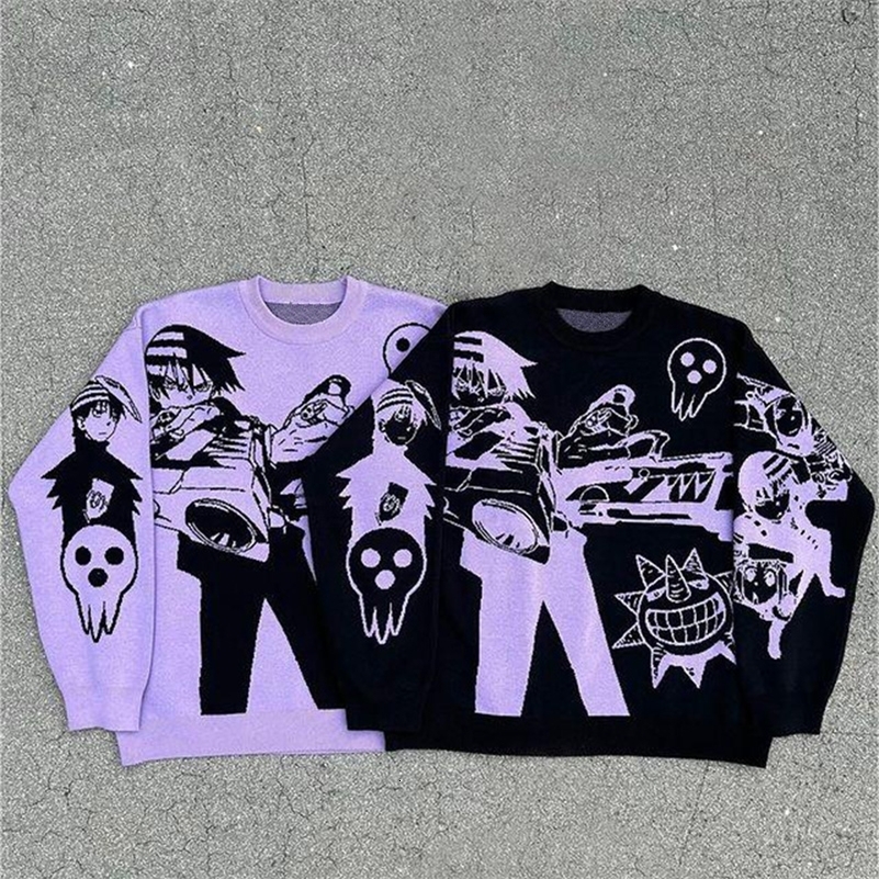 Harajuku fashion mens and womens couple fall winter sweater Y2K retro 90s gothic fitted round neck tops clothing 2023 y241010