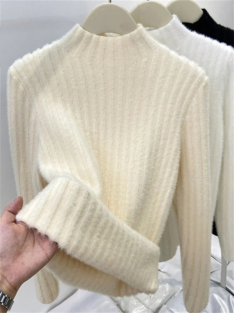 Pull à col roulé haut pour femme doublé épais chaud tricoté pull automne hiver Streetwear Jersey tricots pull 241010