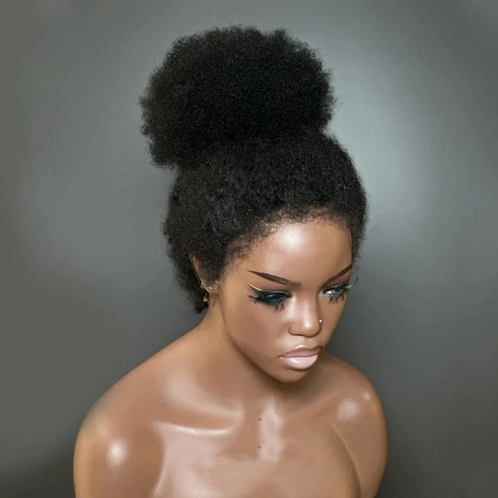 Afro Curly 360 Perruques en dentelle pour femmes Peruvian Remy Human Heum Hinky Curly 13x4 Lace Front Human Hair Wigs with 4C Kinky Hirline