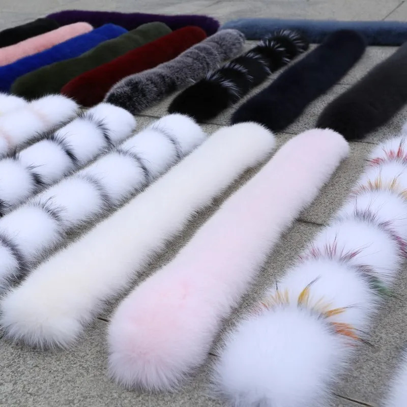 Winter Warm 100% Natural True Fox Fur Scarf Straight Collar Womens Fashion Down Coat Decorative Big Shawl 241011