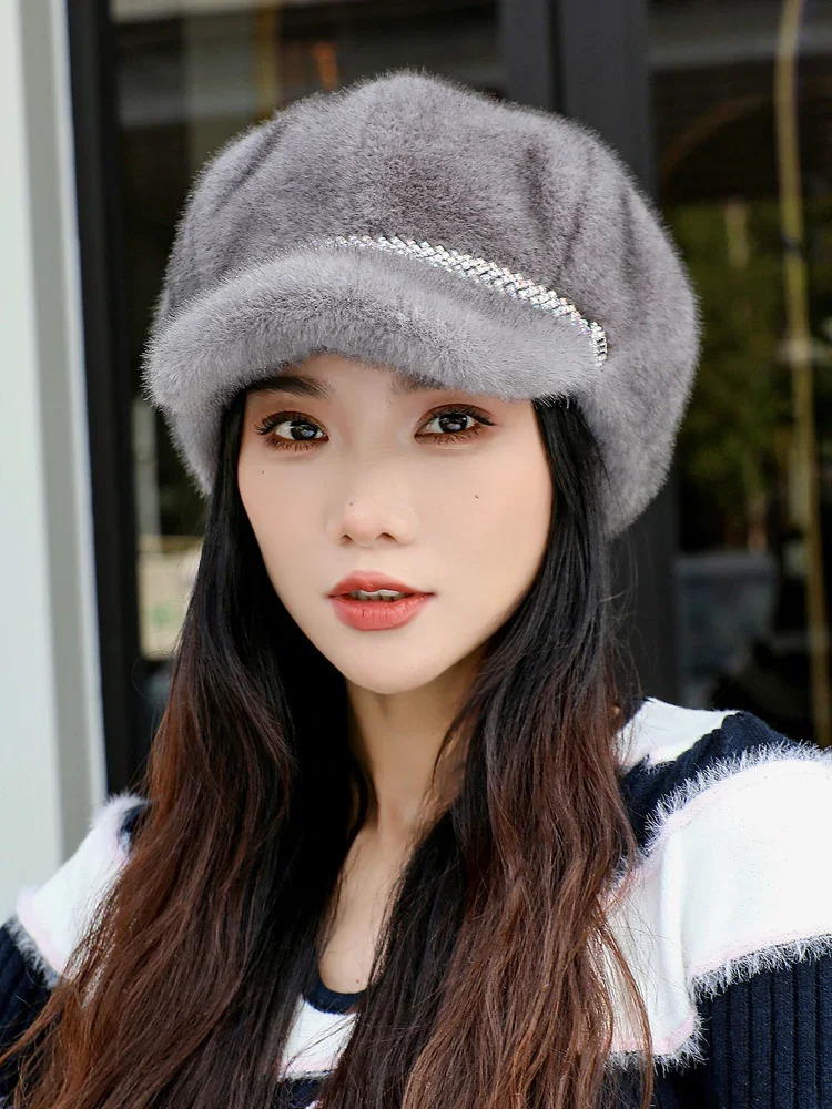Womens casual faux fur hat autumn womens winter hat solid regular octagonal s hat mens winter beret womens painted hat 241011