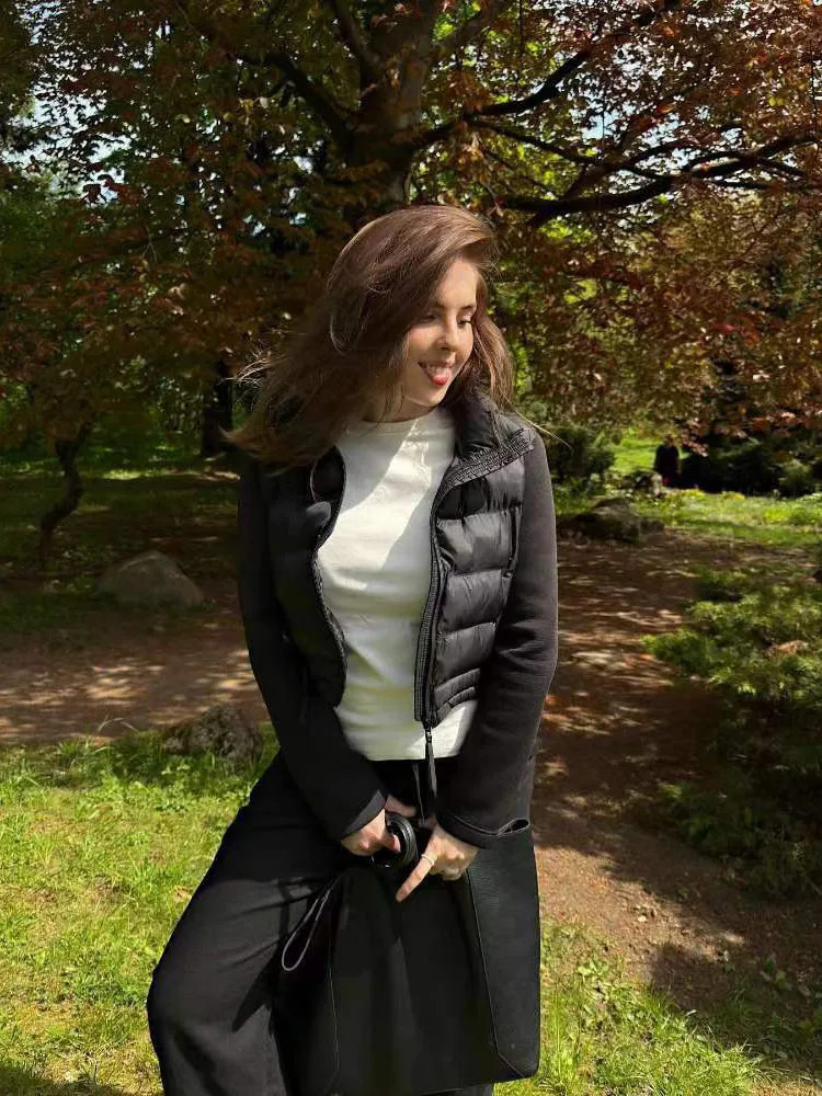 SIYANG 2024 High Quality Fashion Autumn/Winter Womens Black Splicing Cotton Jacket Ultra Thin Cotton Jacket 241010