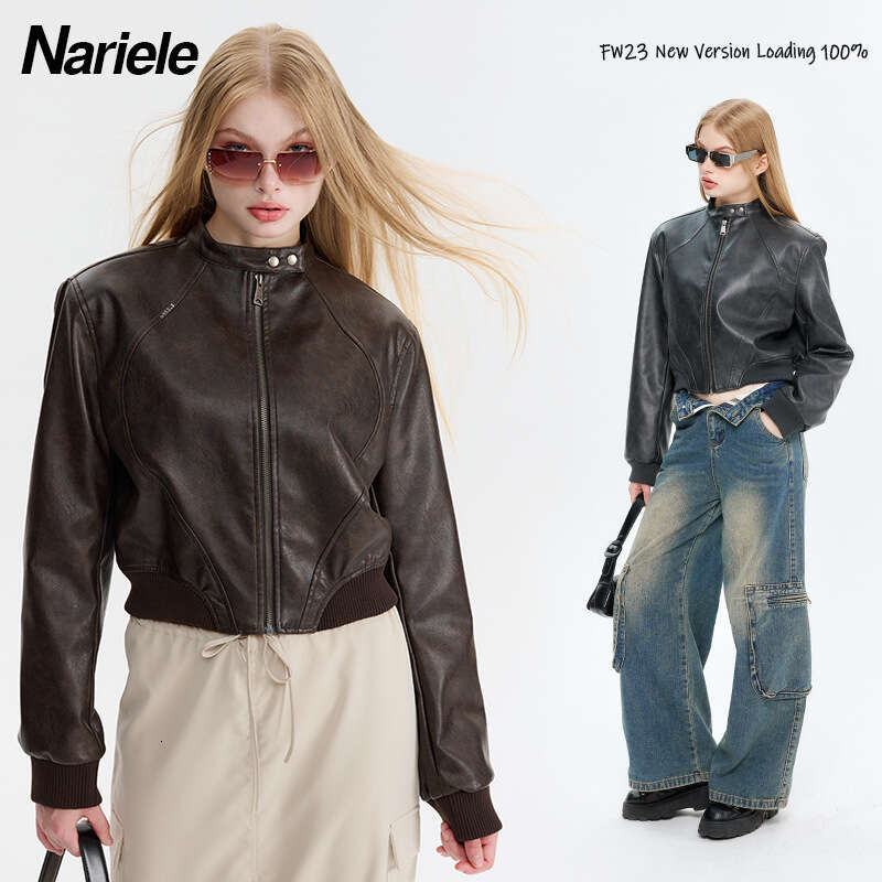 Best-seller Heyhenry mode américaine col debout à manches longues en cuir PU veste courte manteau de Baseball fermeture éclair haut femmes Ddmyli