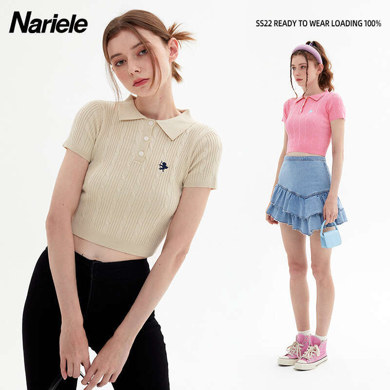 Best-seller Heyhenry filles épicées pâte frite torsions T-Shirt à manches tricotées été col Polo court haut moulant pour les femmes Ddmylion