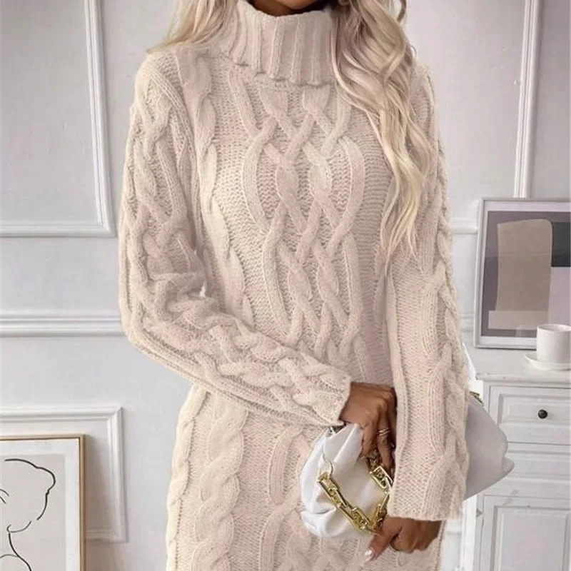 Womens autumn and winter high neck twisted flower slim fit sweater knitted long sleeved casual elegant fashion 241007