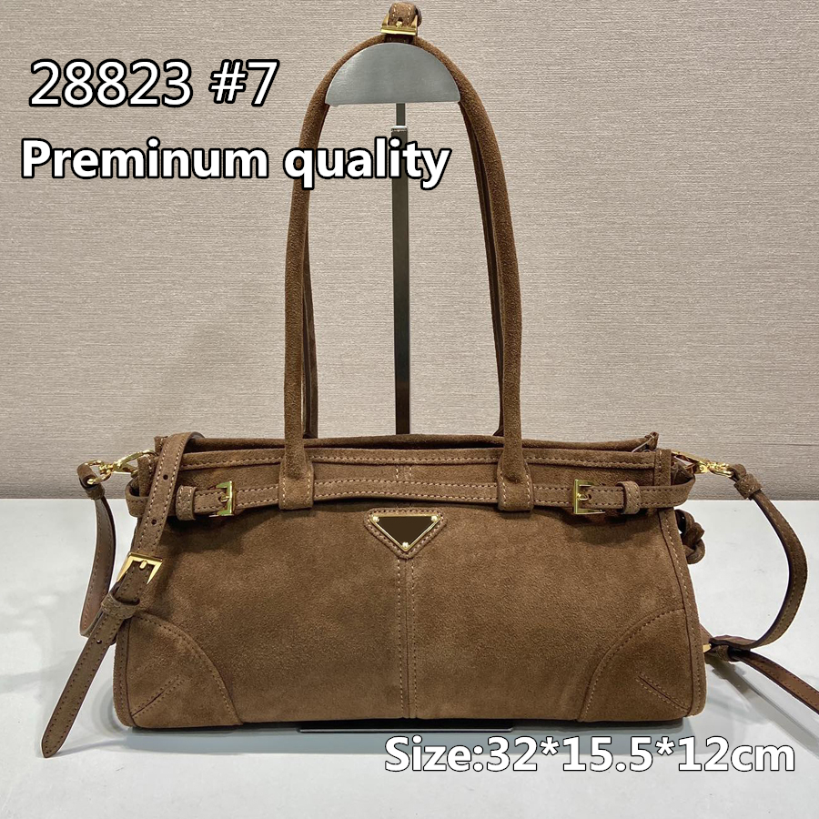Fall winter suede shoulder bag designer metal triangle half moon handbag zipper closure patch pocket crossbody bag fashion women tote bag