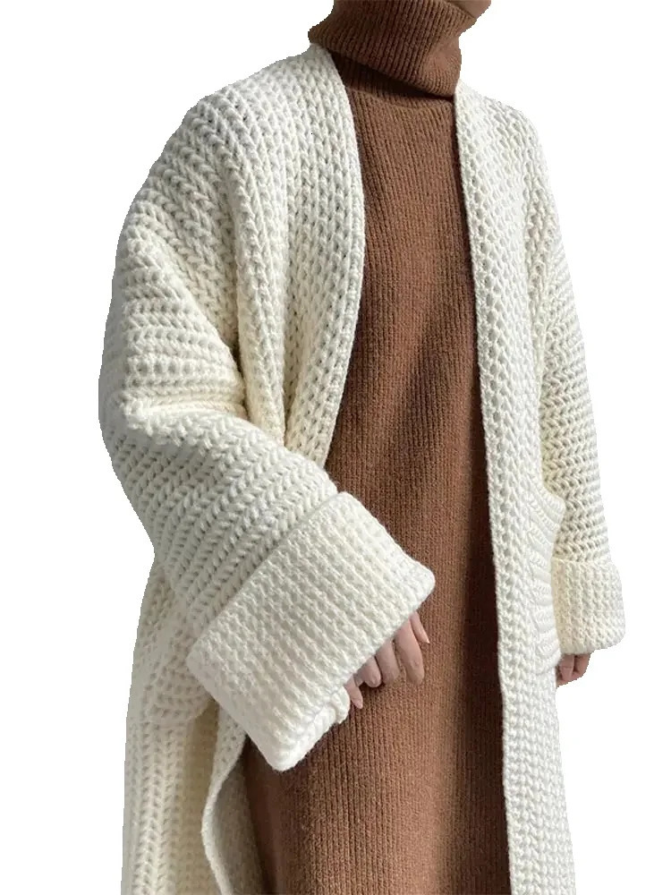 Casual tricoté creux long Pull en laine ouvert pour les femmes en vrac solide grande poche trinée automne molle élégante mode élégante 240930