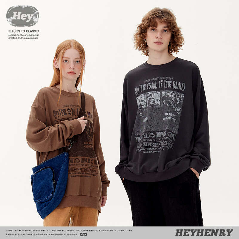 Best-seller Heyhenry American Vintage imprimé rue col rond sweat à capuche pour les couples, haut surdimensionné d'automne Ddmylion
