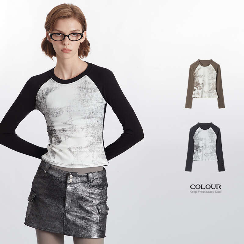 Best-seller Heyhenry printemps et automne T-Shirt à manches longues col rond coupe ajustée Match Show minceur contraste de couleur nouveau petit