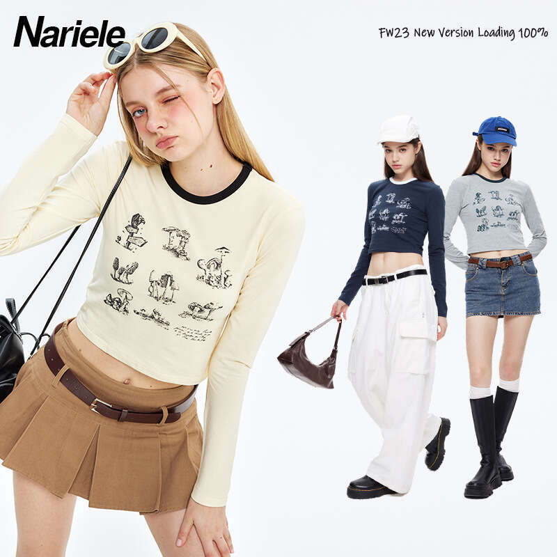 Best-seller Heyhenry T-Shirt à manches longues de marque de mode américaine début d'automne, haut court ajusté pour fille épicée, haut court impr