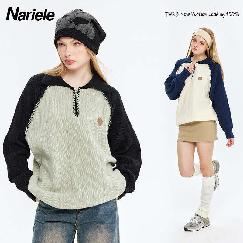 Best-seller Heyhenry col Polo américain manches Raglan contrastées pull à manches longues pour hommes et femmes automne/hiver nouveau Couple tric