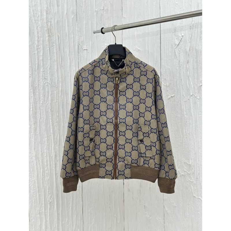 Veste pour hommes Designer 24ss d'automne bleu jacquard stand up collier toile double veste à manches longues veste à fermeture éclair unisexe te