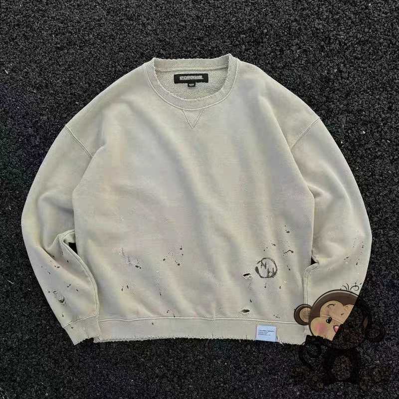 Men's Hoodies Sweatshirts New autumn and winter NBHD loose round neck sweatshirt cotton solid color Neighborhood Damage mens sportswear H241
