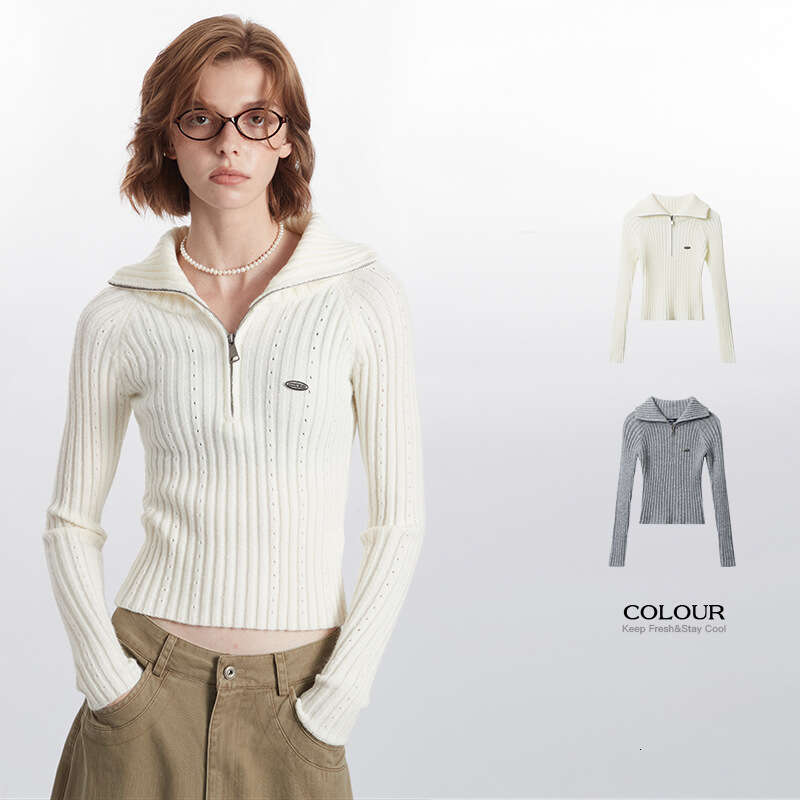 Best-seller Heyhenry Cardigan tricoté rayé coupe ajustée haut court avec rayures Pit manches longues revers veste à glissière conception Ddmylion