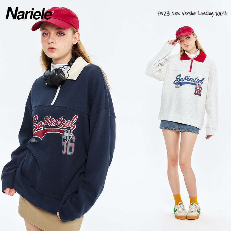 Best-seller Heyhenry adolescent ample contraste demi fermeture éclair col Polo à capuche pour hommes et femmes Couple Harajuku manteau automne Dd
