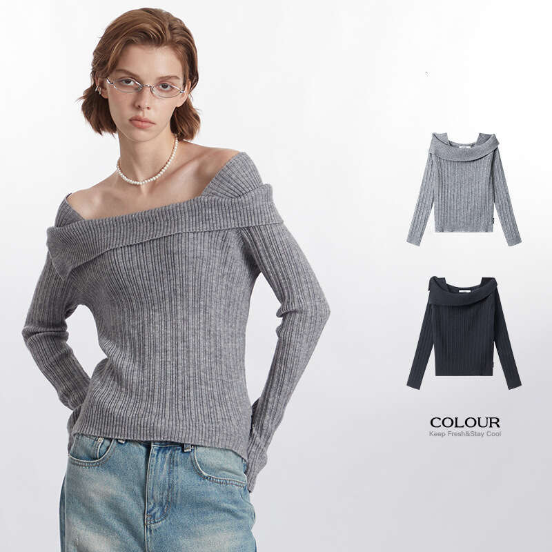 Best-seller Heyhenry Pull asymétrique automne-hiver, style paresseux, ample et facile à porter, sous-couche, épaules dénudées, haut tricoté à col