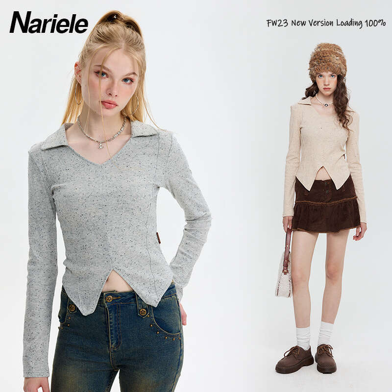 Best-seller Heyhenry américain automne nouveau femmes pur désir fille épicée col Sexy irrégulière coupe ajustée à manches longues T-Shirt Ddmylio
