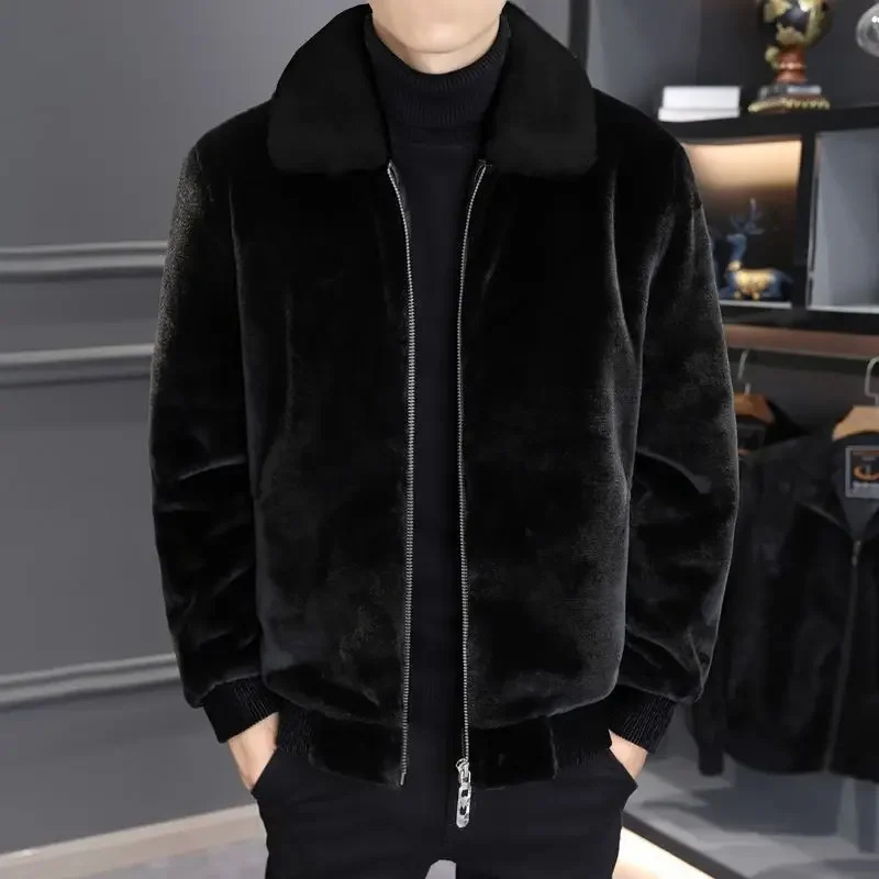 2023 Winter Mens Fashion Faux Fur Warm Coats Male Mink Jackets Men Turndown Collar Casual Outerwear D319 241008