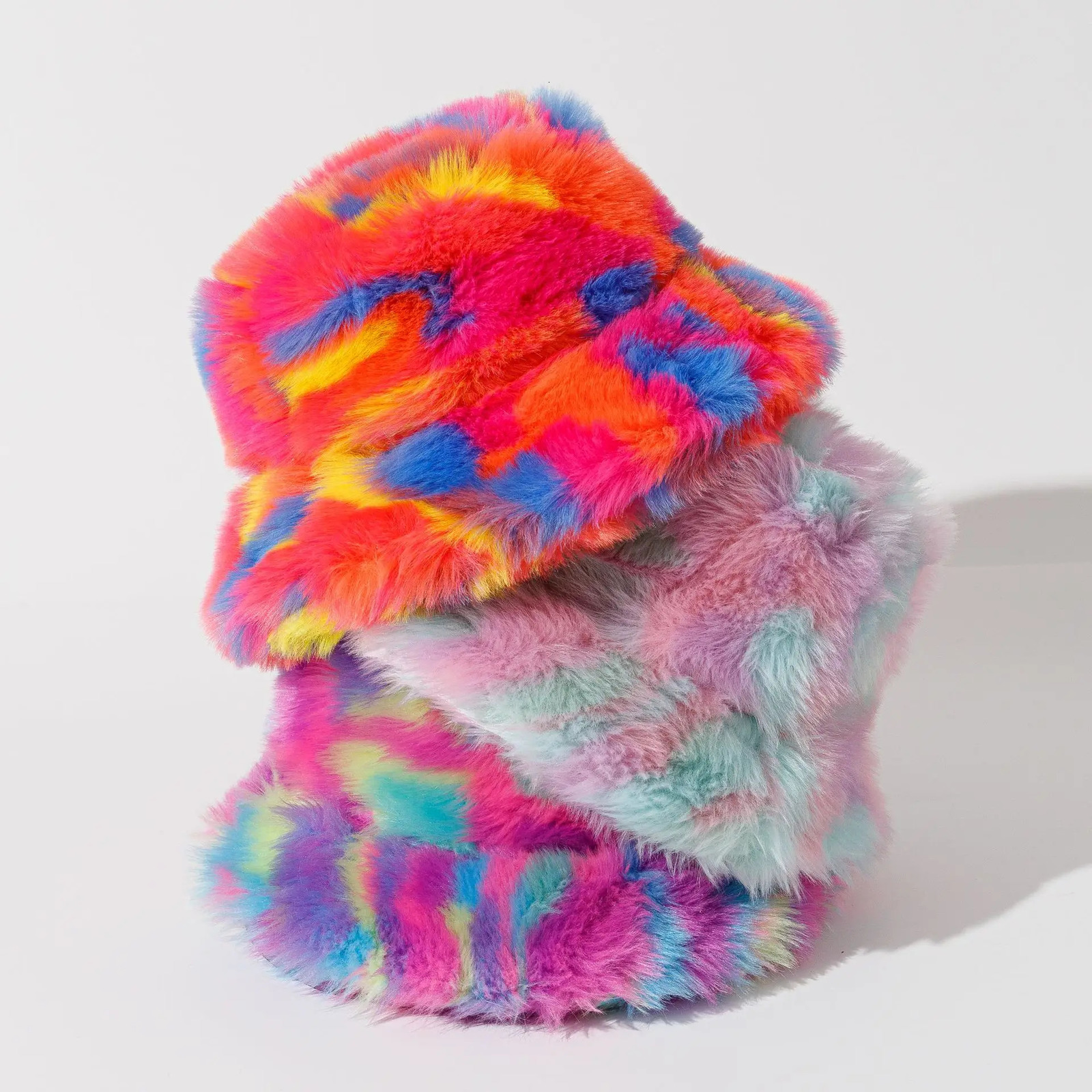 autumn and winter tie dyed hat warm hat trend fashionable gradient color thick plush fishermans hat womens basin hat 241011