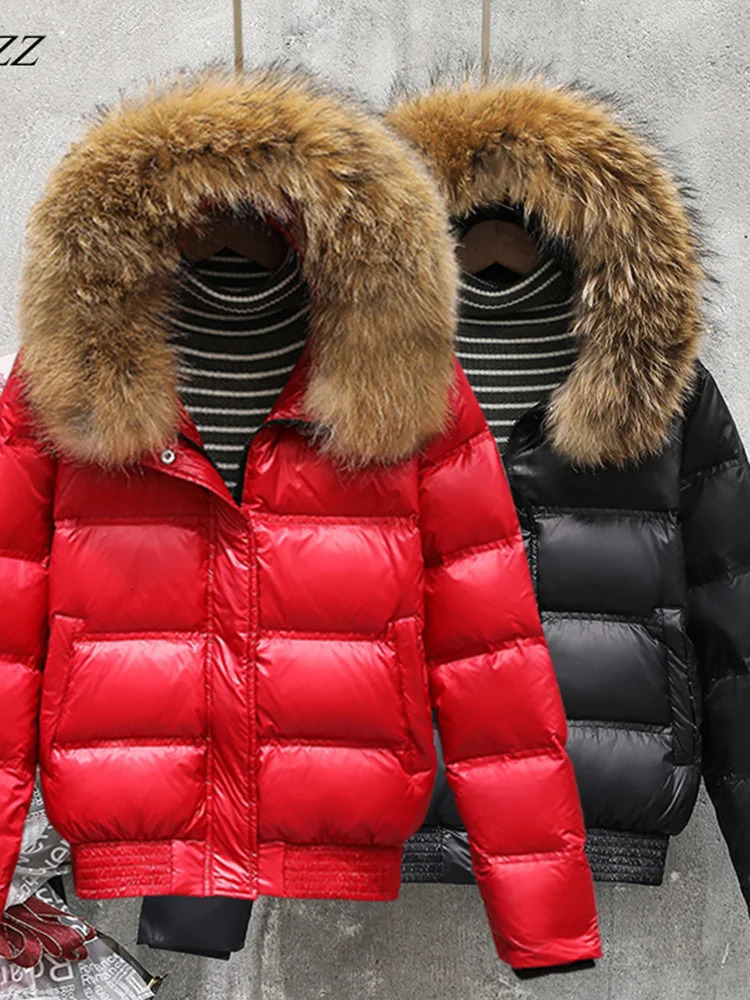 FTLZZ Winter Raccoon Fur Jacket Womens Hoodie Ultra Thin White Duck Down Shorts Park Womens Black Khaki Chiffon Jacket 241010